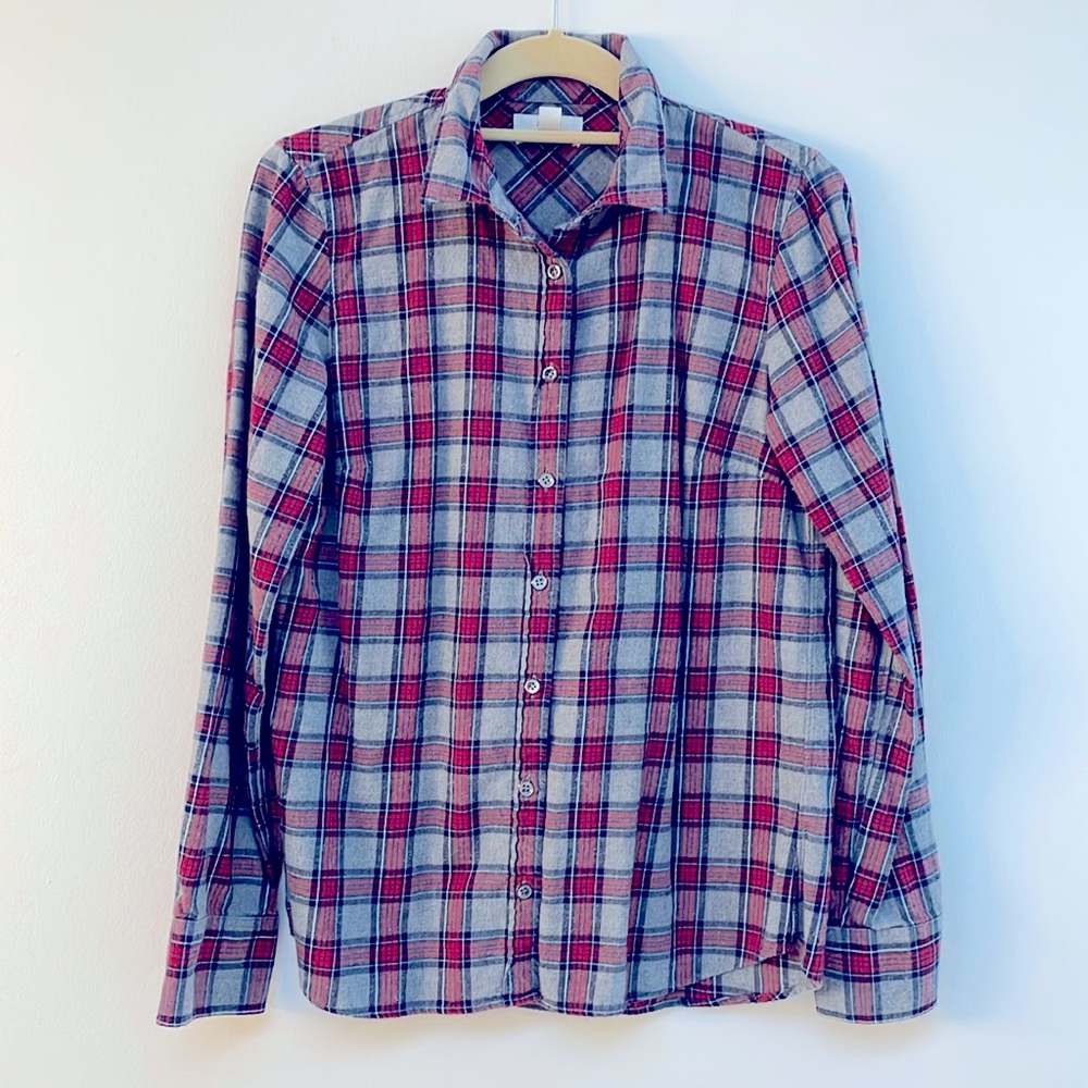 J.Crew Grey Plaid Button Up Long Sleeve Shirt Size 6
